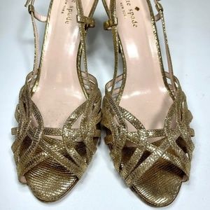 Kate Spade New York Womens Gold Leather Strapy  Open Toe Heels Size 8 B
